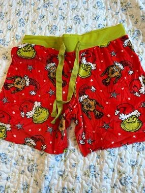 Grinch Print Holiday Lounge Shorts - Red & Lime